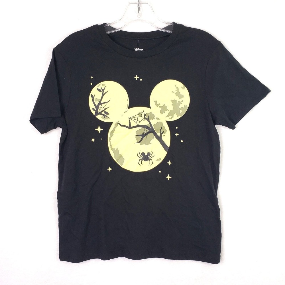 Disney Mickey‎ Mouse Juniors XS Black Halloween Moon Spider Graphic Tee T-Shirt